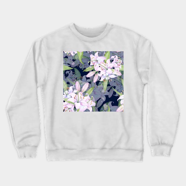 White pink lilies Crewneck Sweatshirt by  ESHA-Studio